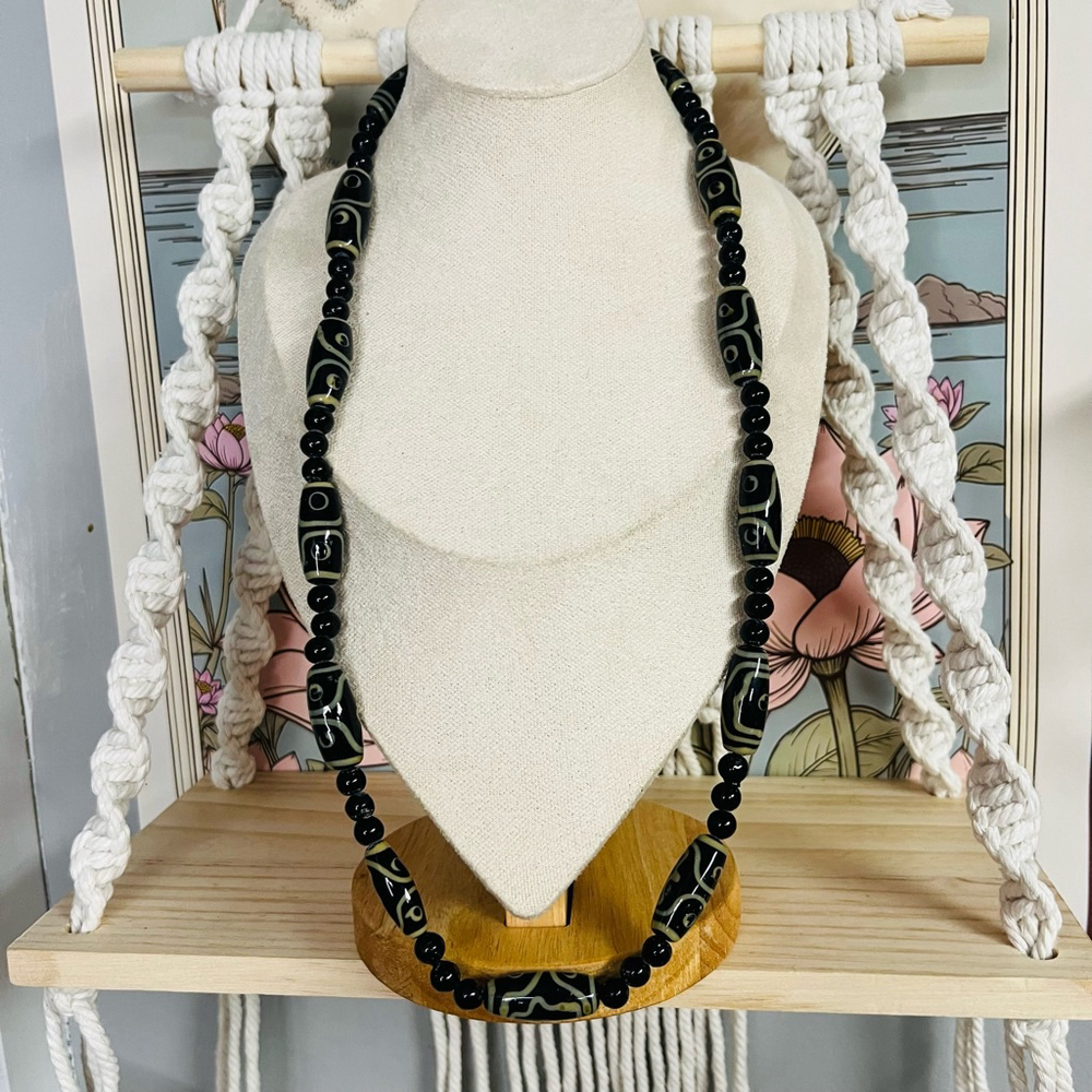 Vintage‎ Boho Beaded Necklace Black Ceramic Beads Ethnic Unique Bohemian